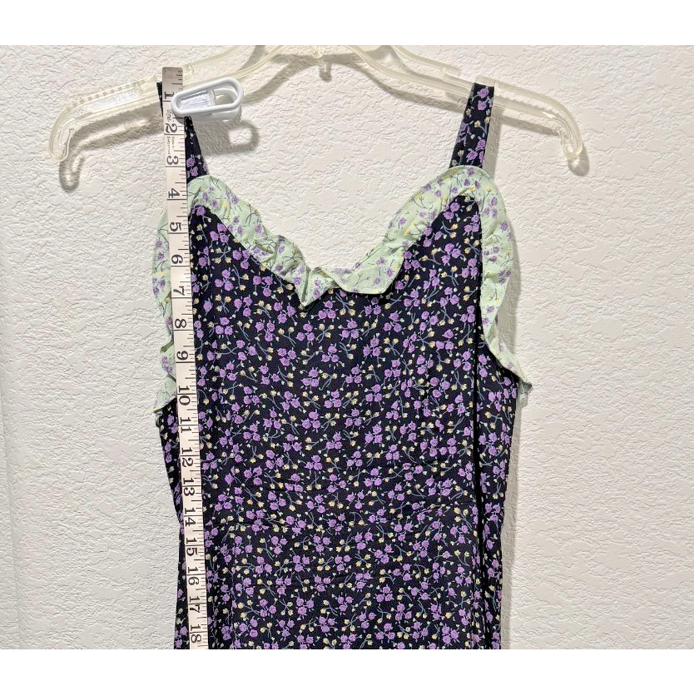 Vtg Y2K CottageCore Summer Sundress Sz M Black Floral Fairy Whimsigoth Sheer USA